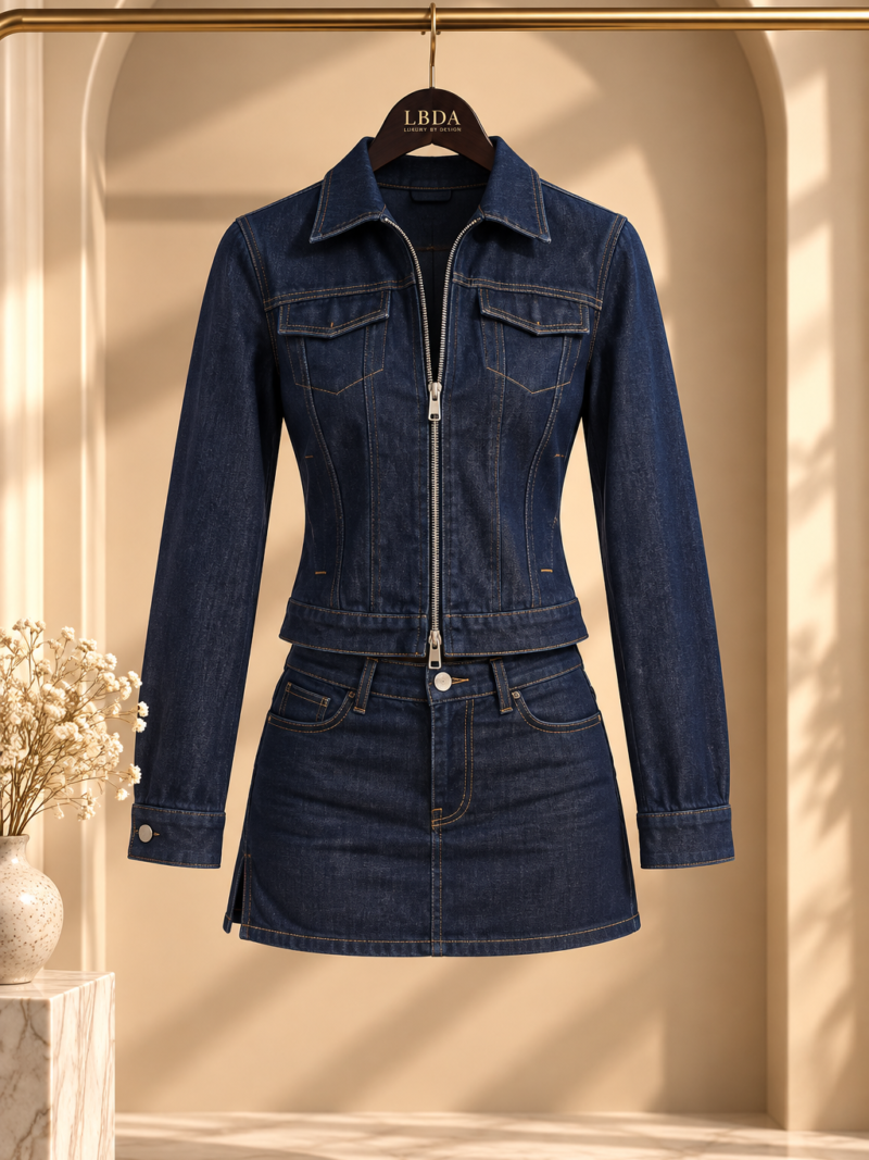 Denim Jeans Jacket & Skirt Set